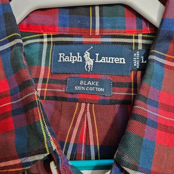 Ralph Lauren Blue Label Shirt Mens Red Plaid Blake 100% Cotton Button Down Large - Picture 5 of 12